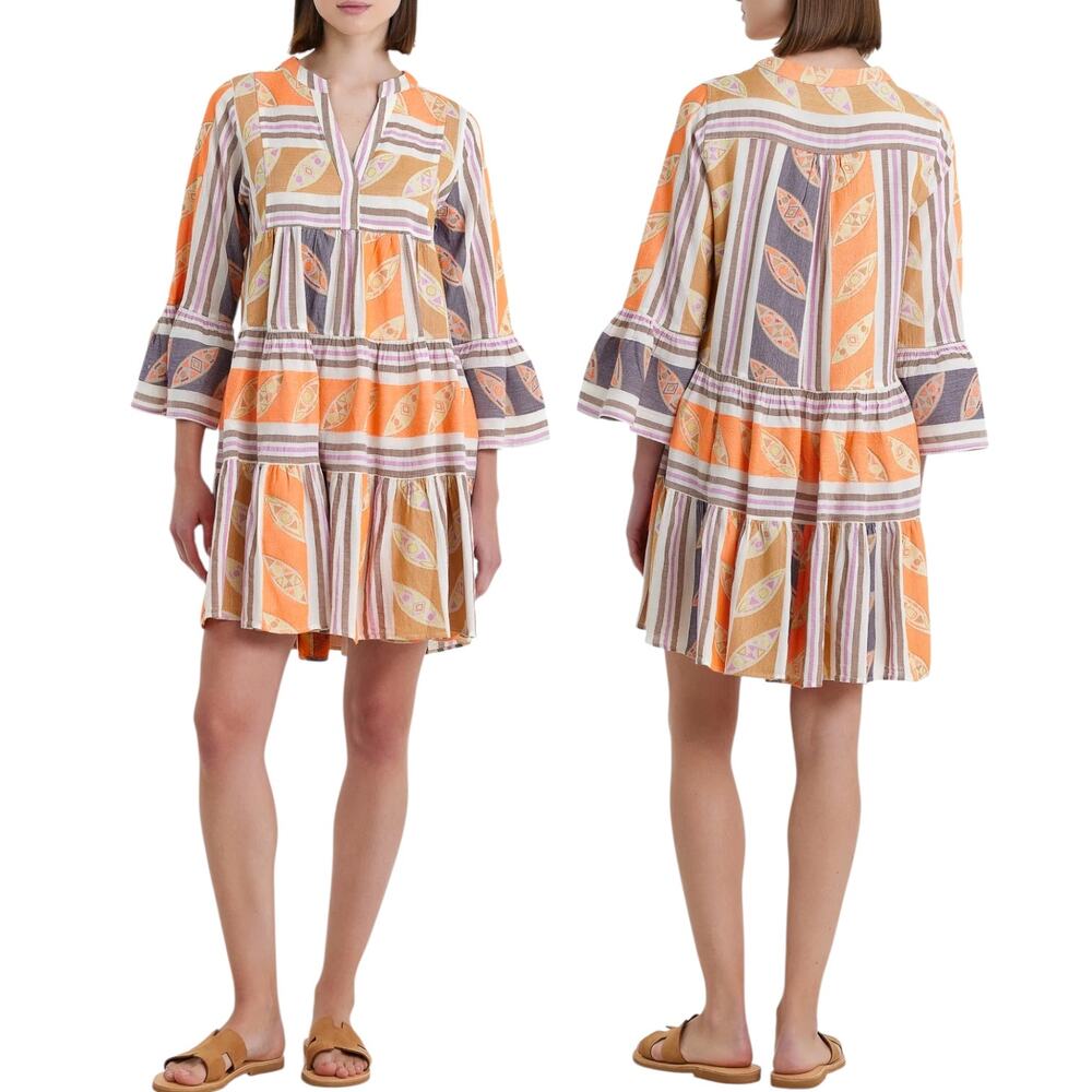 Devotion Twins NWT 'Hermosa' Tunic Mini Dress, Boho, Pattern Orange Lilac, Small